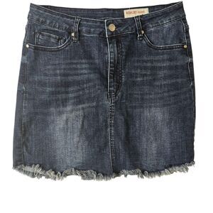 WISHLIST Denim Mini Skirt Indigo Frayed JR size Large or Womens SMALL / MEDIUM